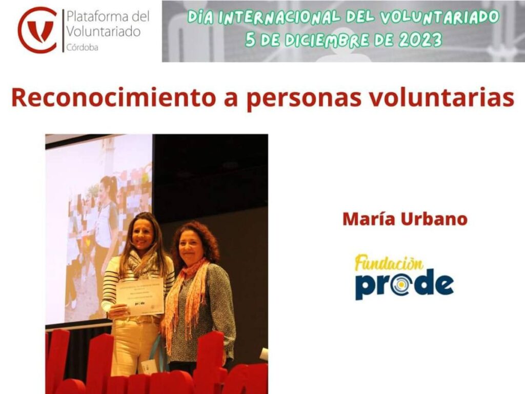 Reconocimiento a María Urbano por el Día Internacional del Voluntariado